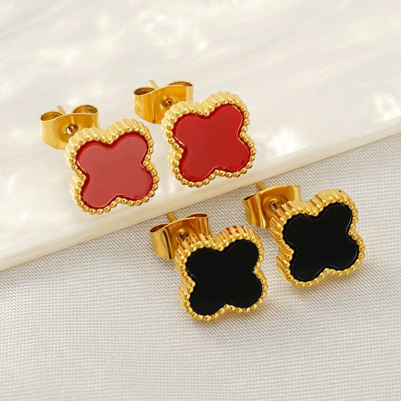 Wholesale Titanium Steel Four Leaf Clover Earrings ACCVIP-ES-ZhongYao001