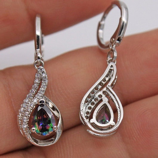 Wholesale Rainbow Topaz Ear Clips with Diamond Earrings Drop Shape Earrings ACC-ES-CMi022