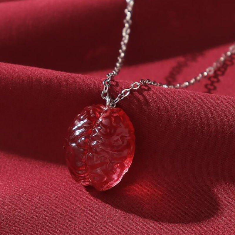 Wholesale Halloween Goth Theme New Red brain funny necklace