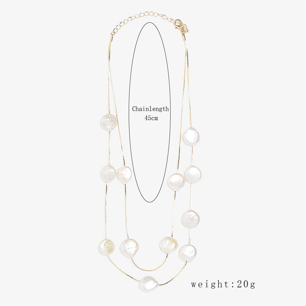 Wholesale Hot-Selling Fashion Pearl Cross Clavicle Pendant Double-Layer Chain Niche Design Women' s Necklace