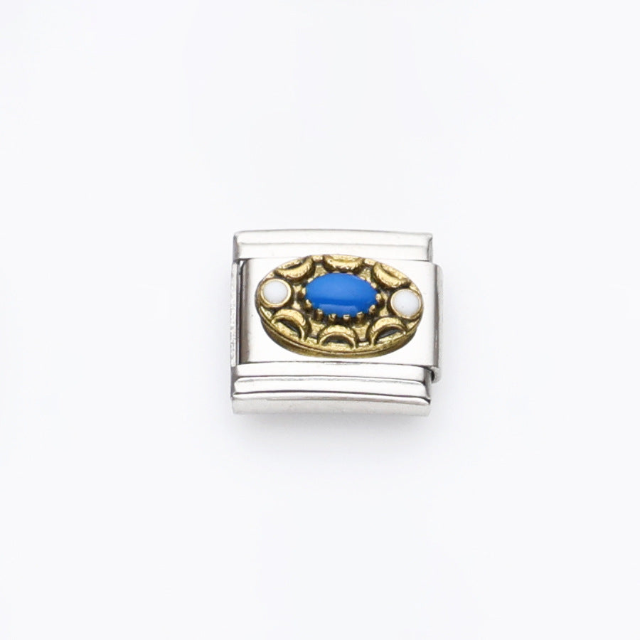 Wholesale 10pcs Italian Charm Bracelet 9mm DIY Splicing Flower Geometric Pattern Stainless Steel Composable Bracelet