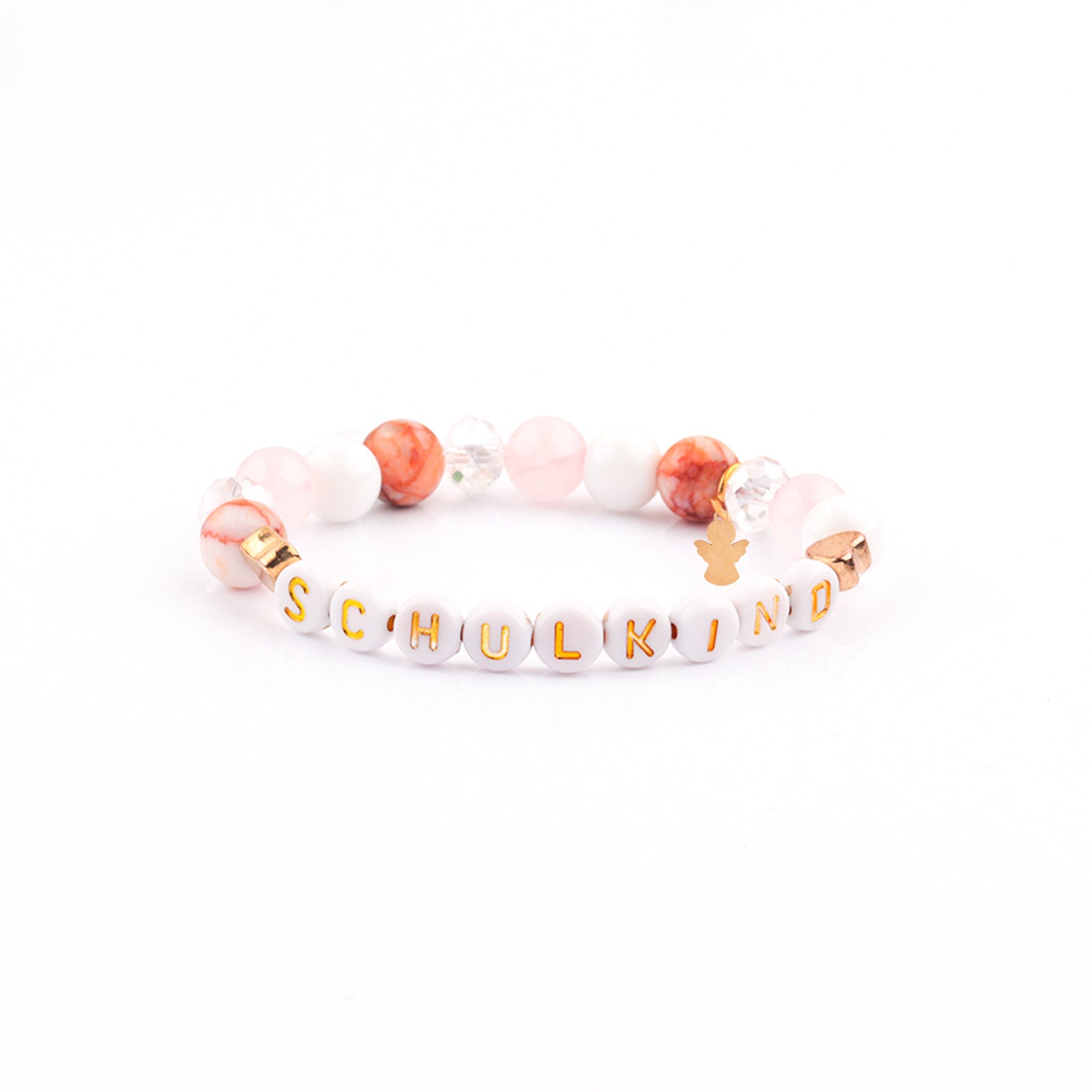 Wholesale School Season Girl Bracelet Red Striped Agate Pink Crystal Alphabet Bead  Unicorn Bracelet
