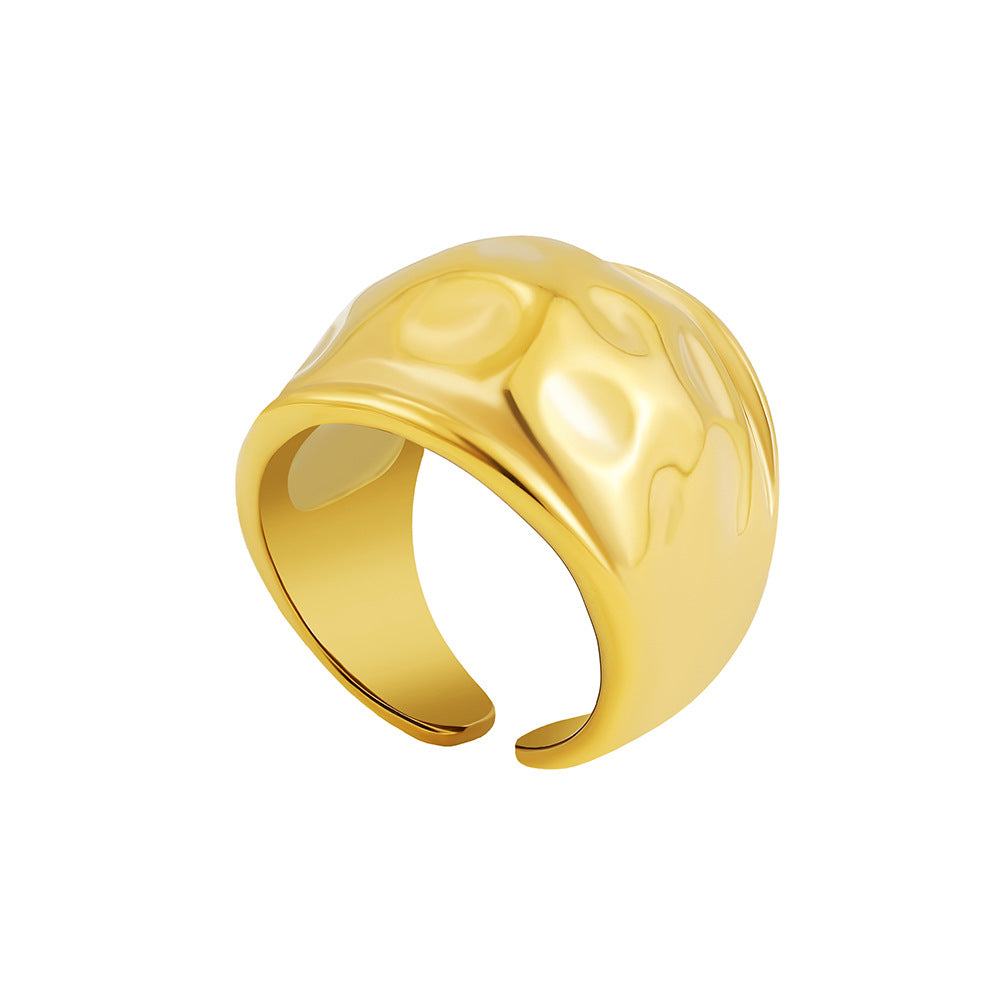 Wholesale 18K gold stainless steel ring convex hammer pattern vintage ring