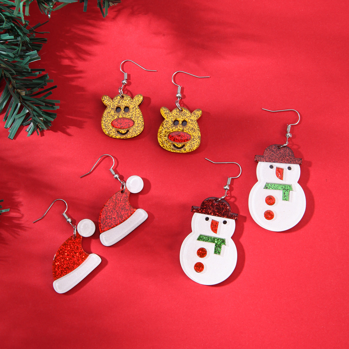 Carton de gros dessin animé Elk Old Snowman Boucles d'oreilles colorées