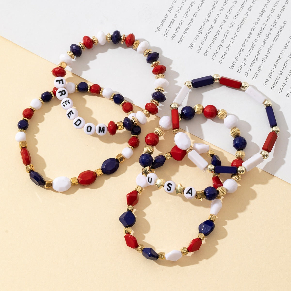 Wholesale American Flag Independence Day Multi-layer Elastic Letter Beaded Bracelet ACC-BT-Xunru002
