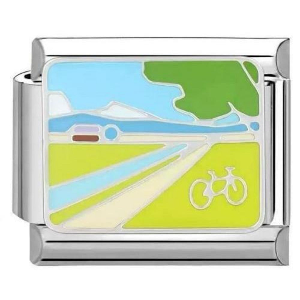 Wholesale Original Design DIY Italian Charms Bracelet Titanium Steel Enamel Landscape Pattern Fashion Jewelry Accessory For Boutique Resale