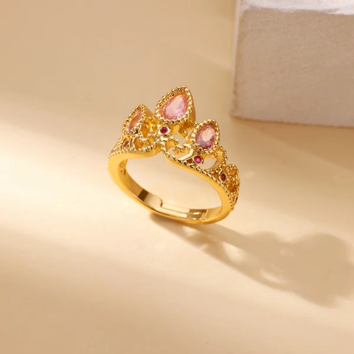 Wholesale Stainless steel zircon adjustable heart flower and butterfly ring