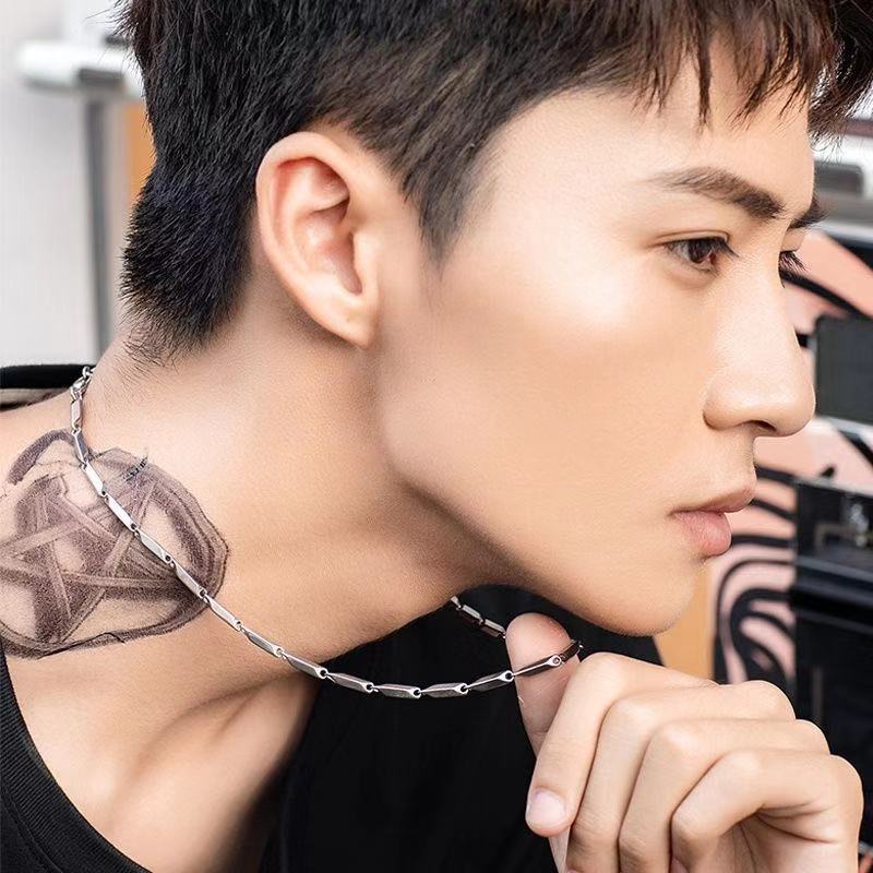 Wholesale Men's Titanium Steel Diamond Necklace