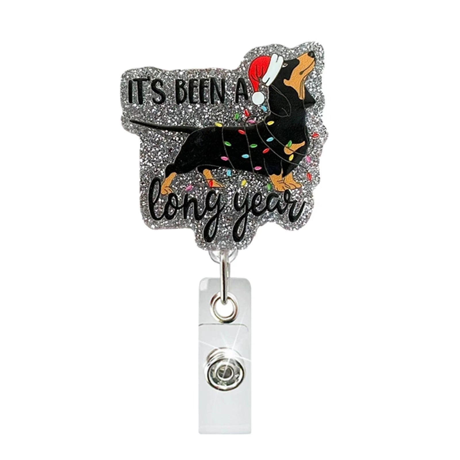Wholesale Christmas Tree Holiday Glitter Badge Clip Retractable Fun Keychain ACC-KC-LingYu017