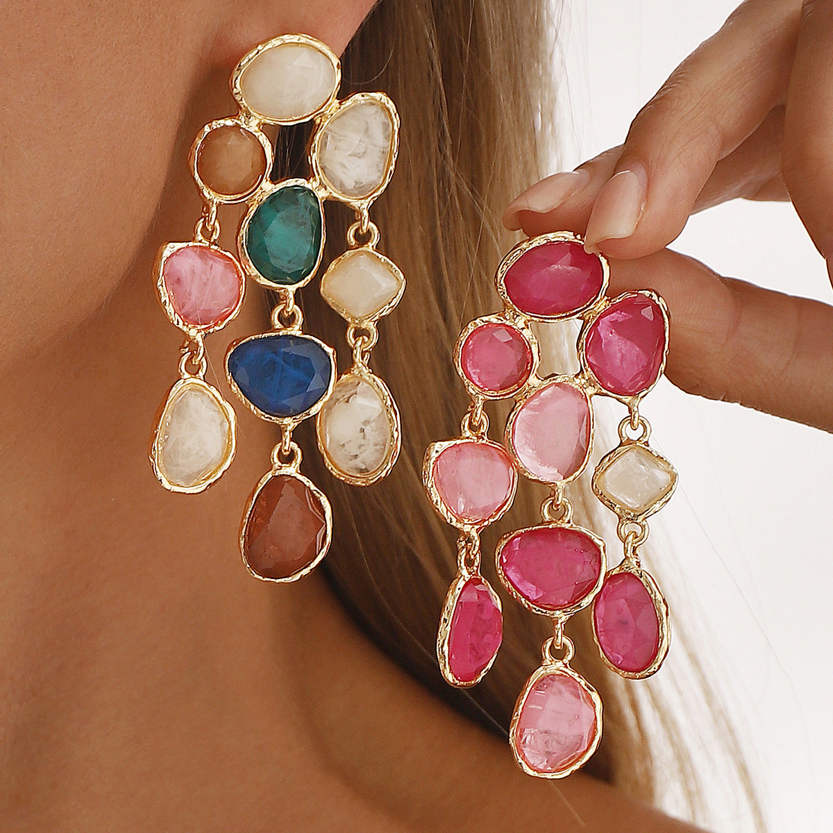 Wholesale  fashion color resin tassel earrings fashion retro national wind exaggerated earrings