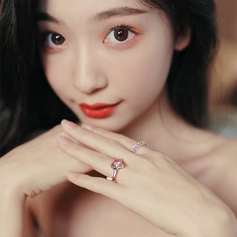 Wholesale  luxury pink lovely ring full diamond zircon light luxury  ring