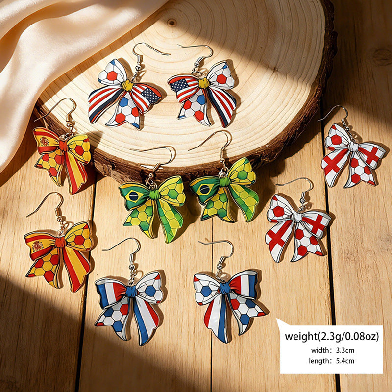 Wholesale USA Mexico Canada Soccer Bow Acrylic Earrings