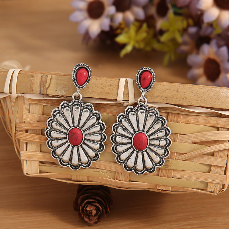 Wholesale Retro Bohemian Oval Red Earrings Alloy Fashion Accessory for Party or Everyday Resale