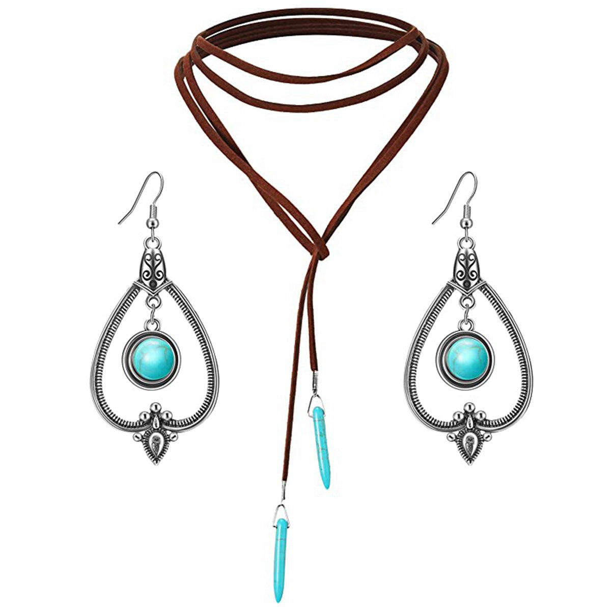 Wholesale Bohemian Turquoise Vintage Leather Necklace Sweater Chain