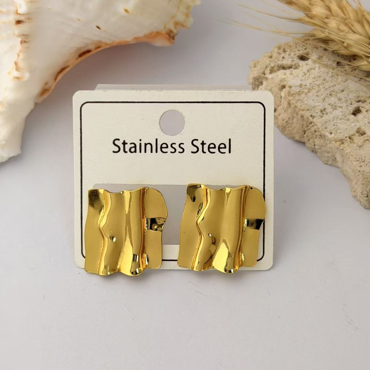 Wholesale Geometric Pleated Earrings 304 Stainless Steel Fashion Jewelry for Women