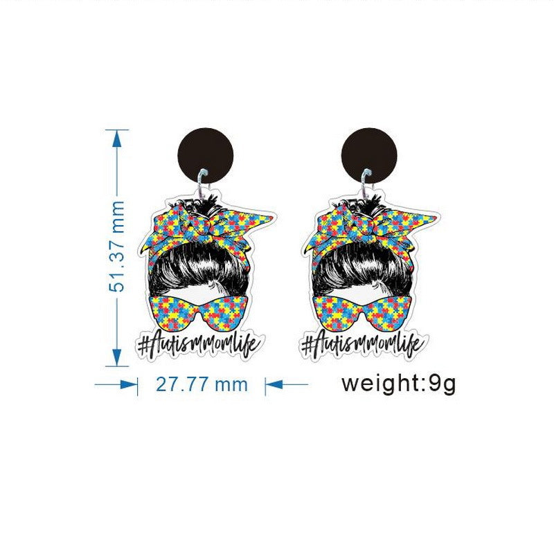Wholesale Acrylic Mother' s Day Mama Rainbow Pendant Bear Earrings