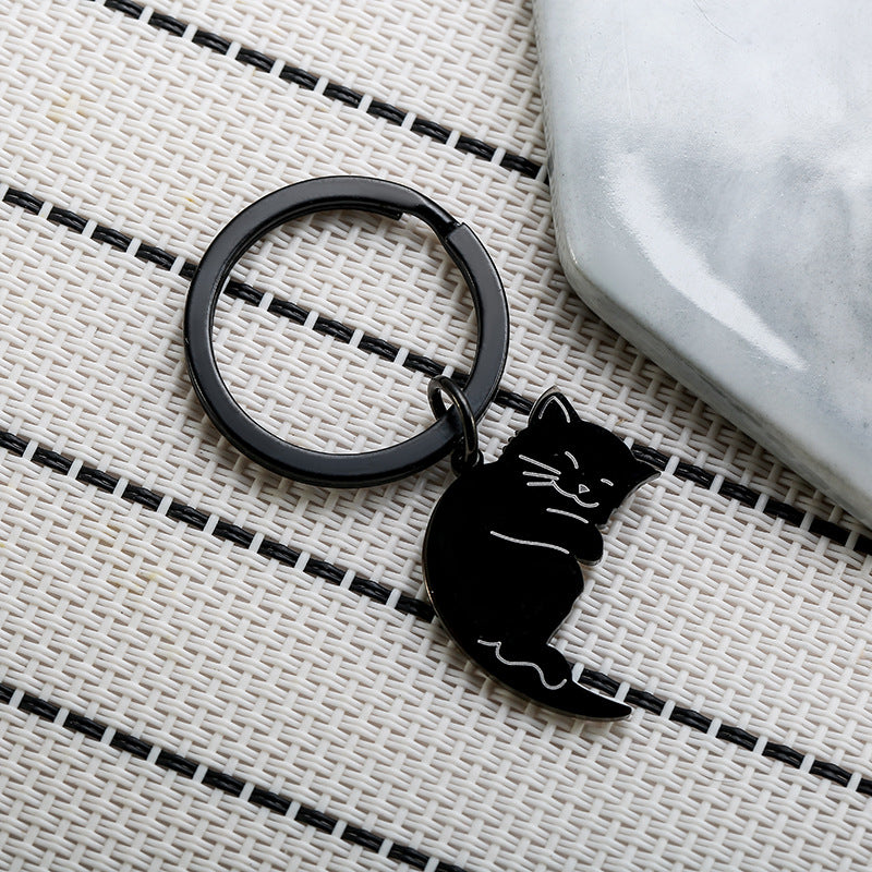 Wholesale Black and White Cartoon Cat Stainless Steel Keychains ACC-KC-JinZhu018