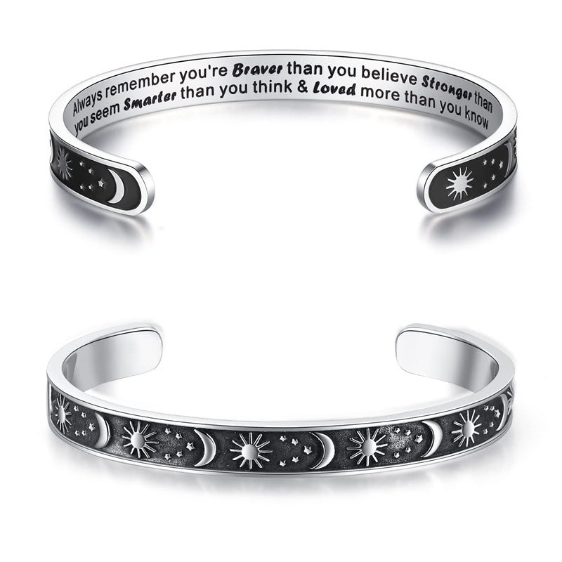 Wholesale stainless steel laser lettering open bracelet