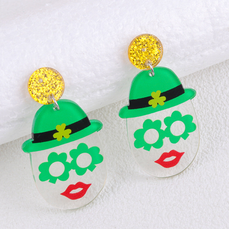 Wholesale 2pcs Acrylic St.  Patrick' s Day Four-Leaf Clover Butterfly Earrings