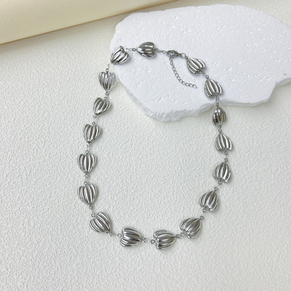 Wholesale Stainless Steel Three-dimensional Hollow Love Bracelet Necklace suit