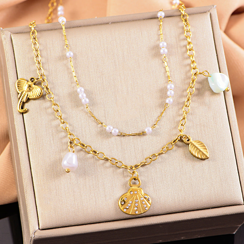 Wholesale Ocean series titanium steel double-layer stacked necklace