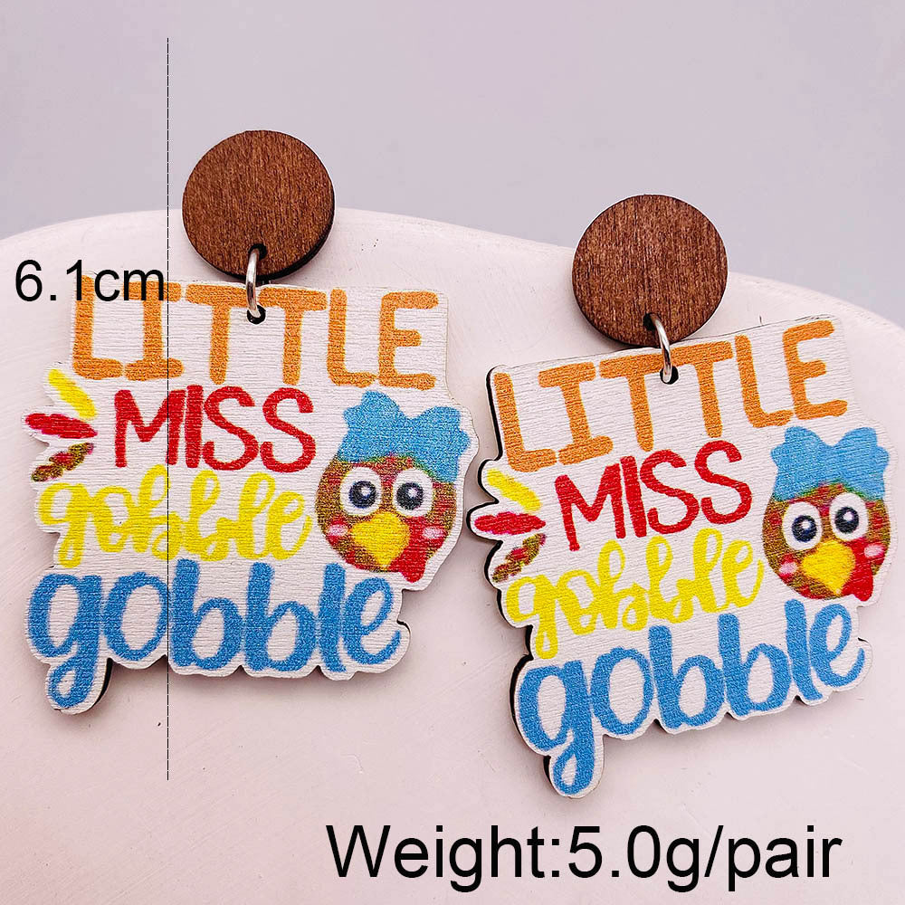 Wholesale Thanksgiving Halloween Pumpkin Turkey Car Water Drop Wood Earrings ACC-ES-ChenY043