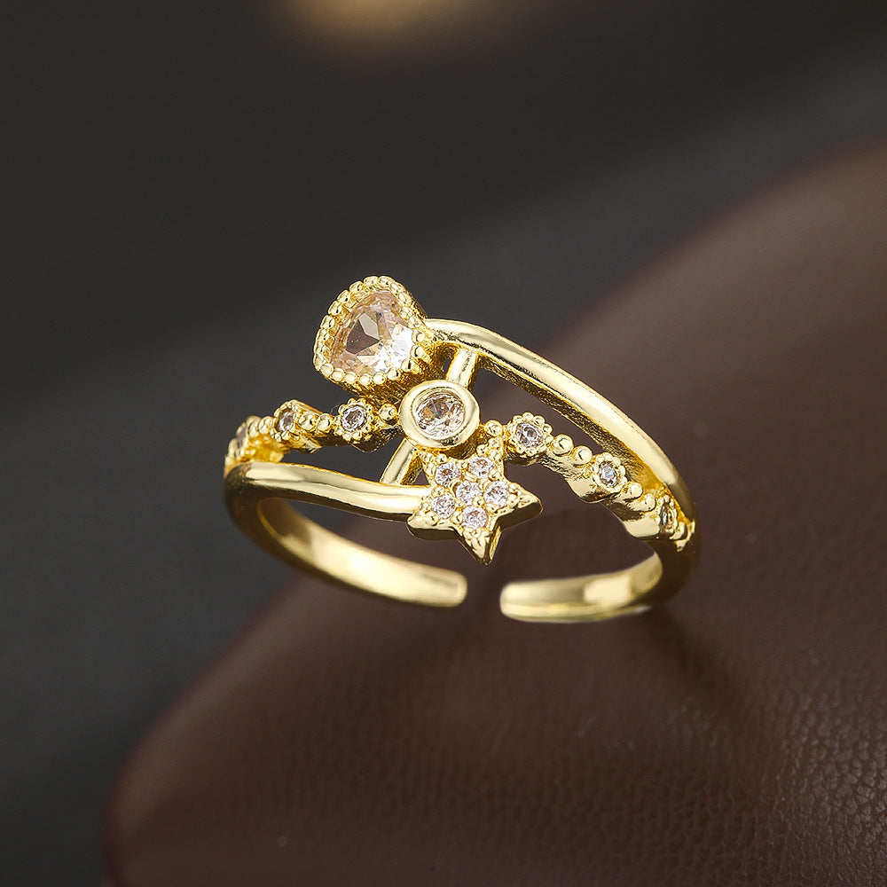 Wholesale Heart And Star Design Micro Set Zircon Women S Open Ring Boutique Resale Jewelry Accessory