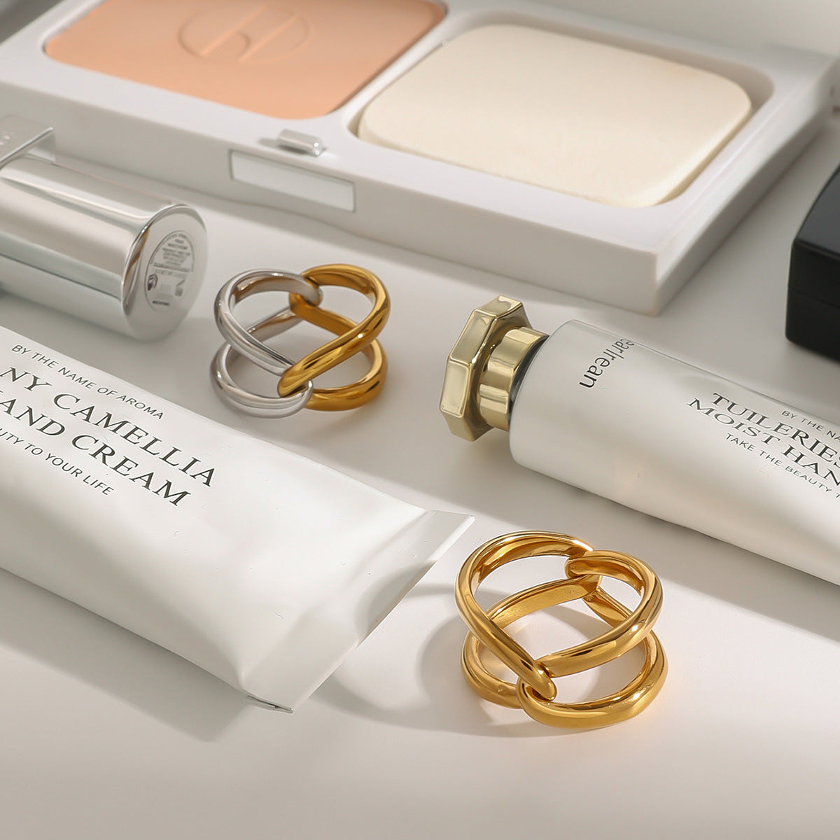 Wholesale 18k gold stainless steel gold and silver color matching ring