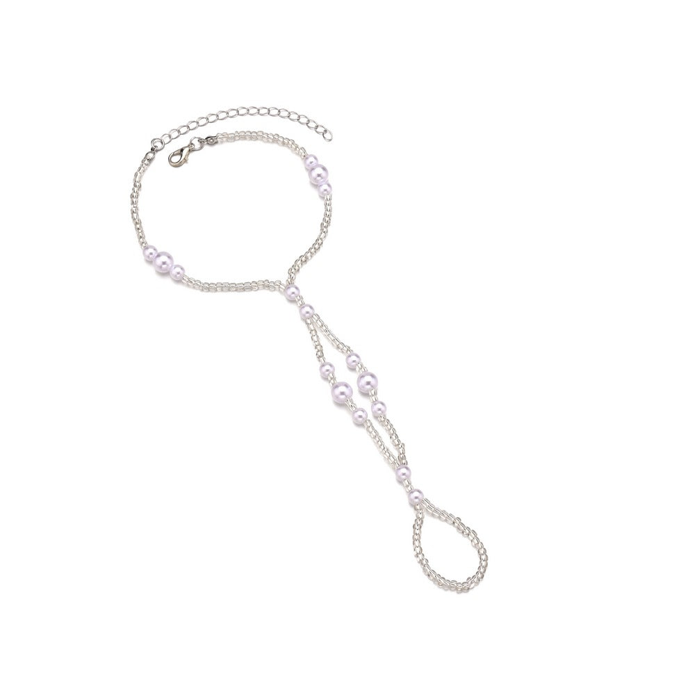 Wholesale Bohemian pearl rice beads adjustable women's finger anklet
