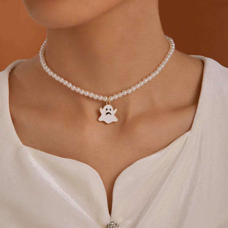 Wholesale  pearl white oil dripping ghost necklace  ghost necklace