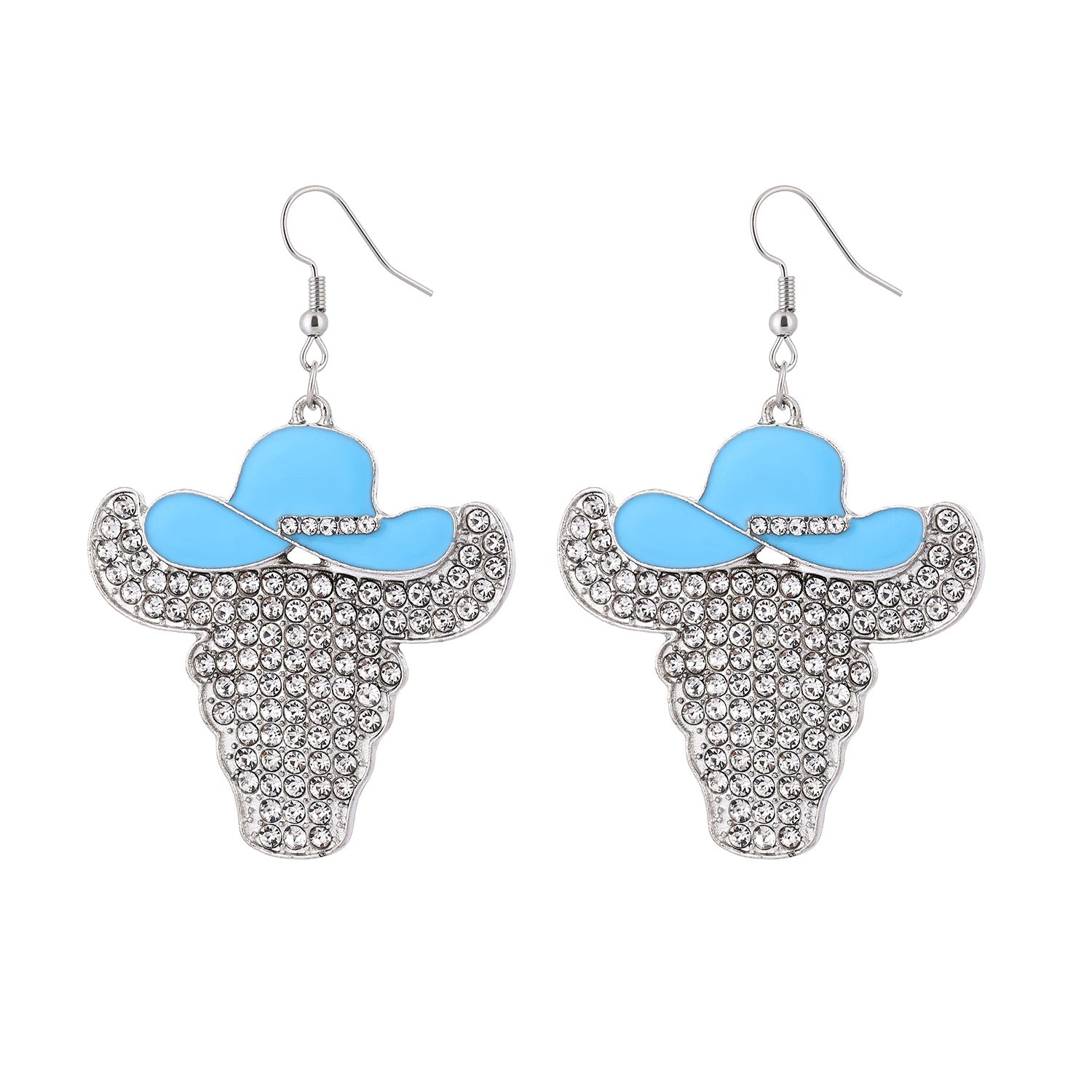 Wholesale  creative western cow's head diamond pendant earrings