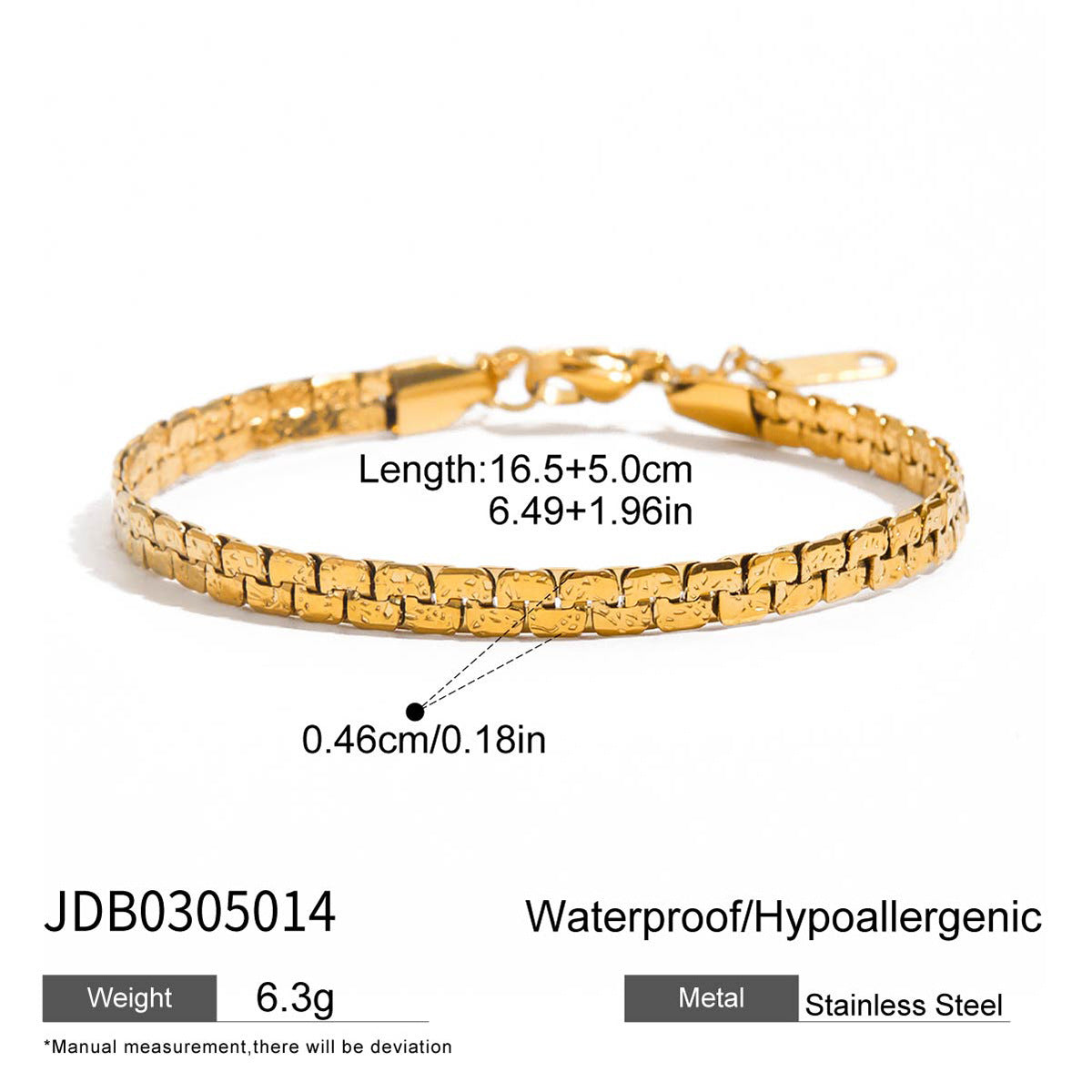 Wholesale 18K gold stainless steel vintage sand gold flat chain bracelet