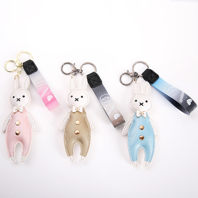 Wholesale Chic Pastoral Leather Rabbit Bow Keychain Bag Charm Sky Blue Boutique Resale