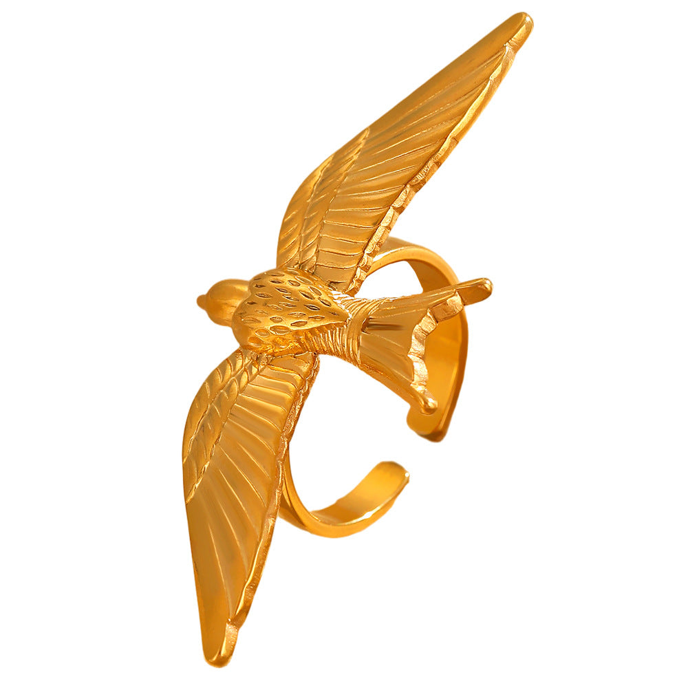 Wholesale stainless steel winged bird and peace dove open ring