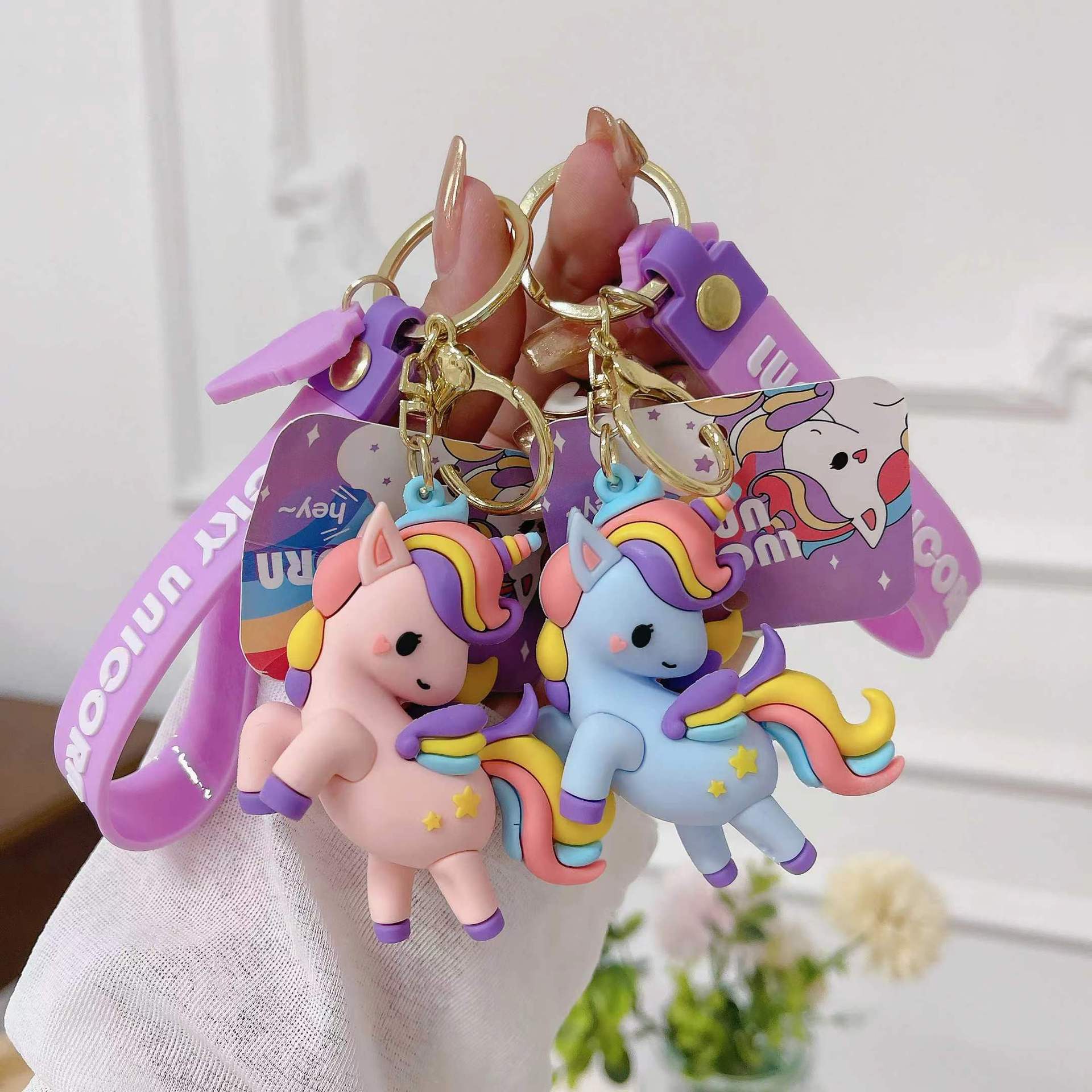 Wholesale Cute cartoon rainbow horse unicorn keychain