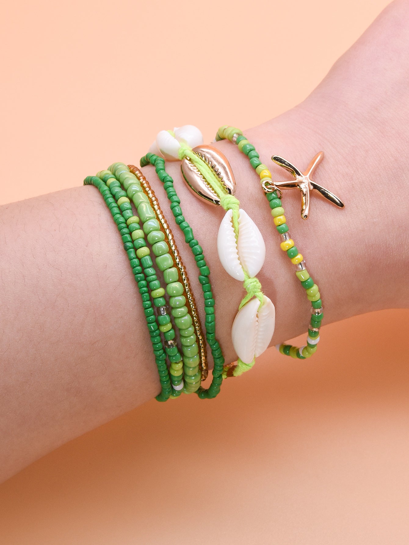 Wholesale Bohemian Beach Style Bracelet Set Summer Dopamine Starfish Rice Beads Shell Bracelet Six-piece Set ACC-BT-Yeb003