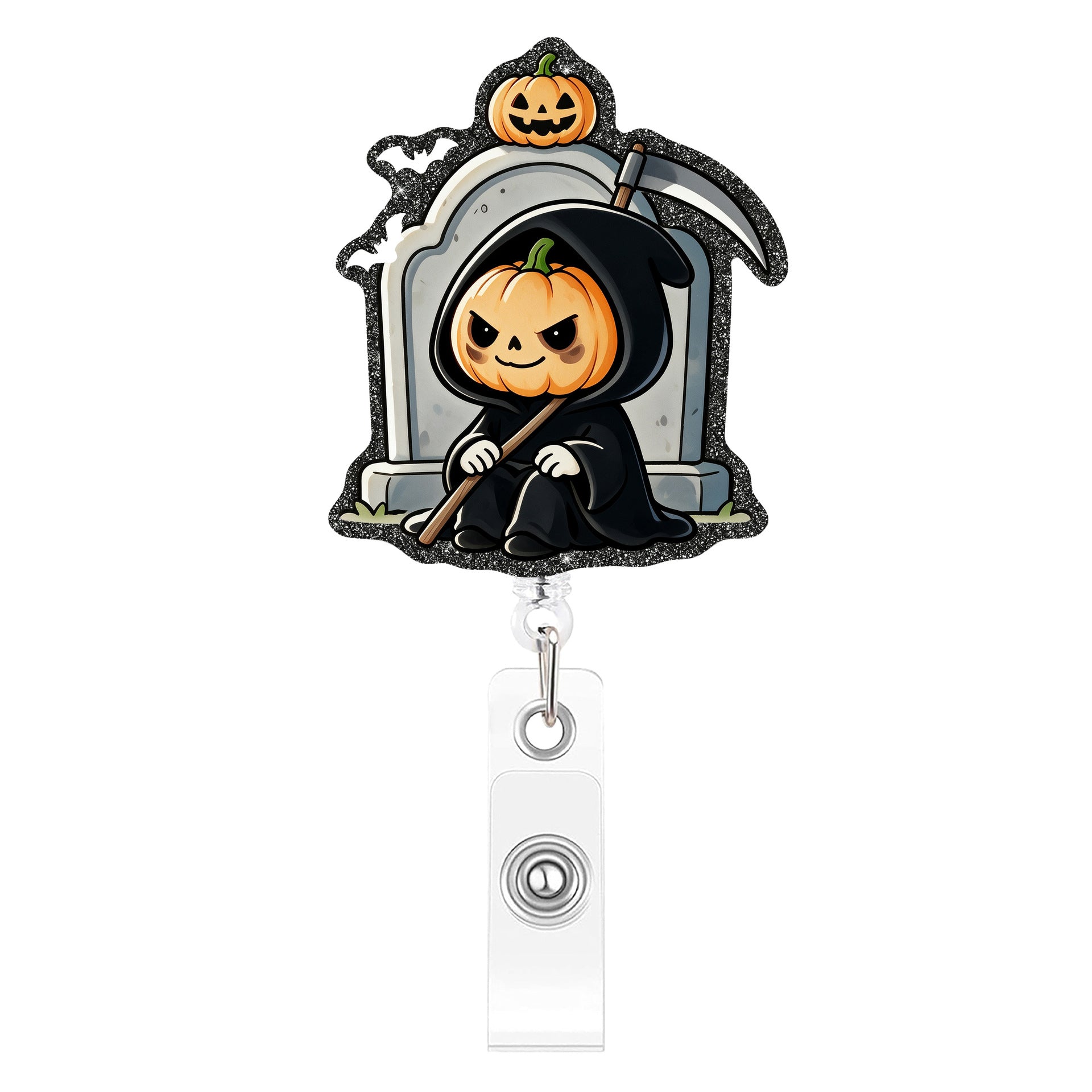 Wholesale  Glitter Acrylic Retractable ID Badge Holder Pumpkin Ghost Design Decorative Gift Accessory