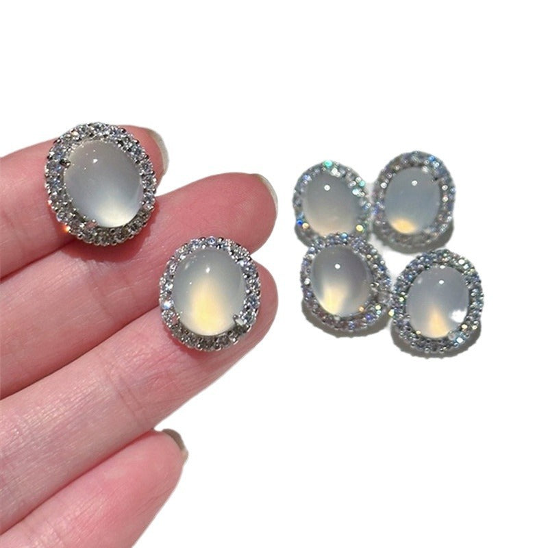 Wholesale White Chalcedony Round Zirconia Earrings
