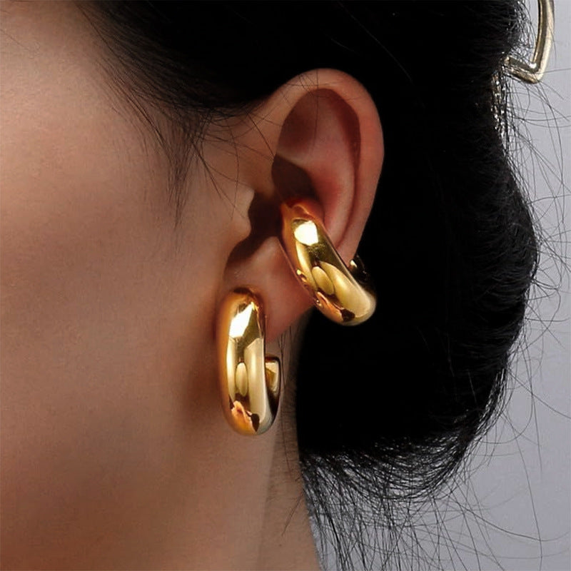 Wholesale C-shaped 18K gold plated stainless steel hollow ear bones