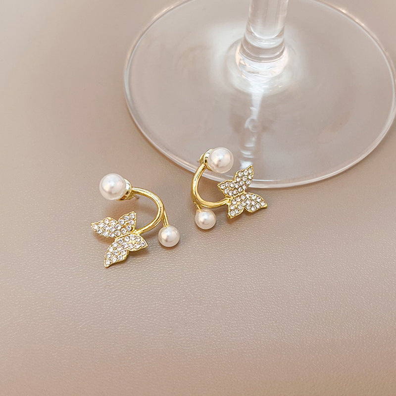 Wholesale Silver Needle Pearl  Rose Bow Front and Back Large Earrings