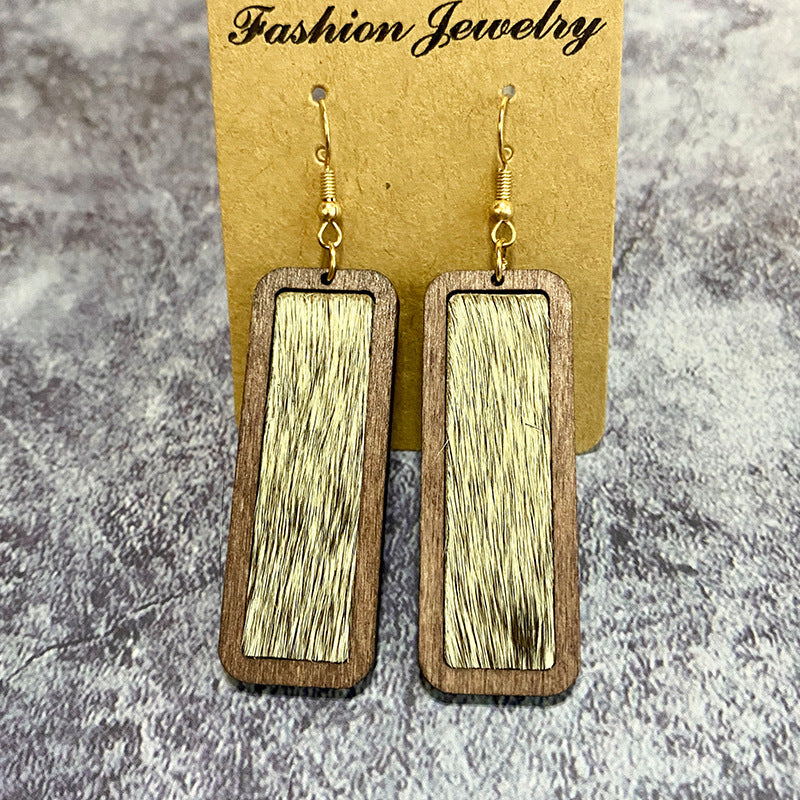 Wholesale leopard print simple bar genuine leather earrings