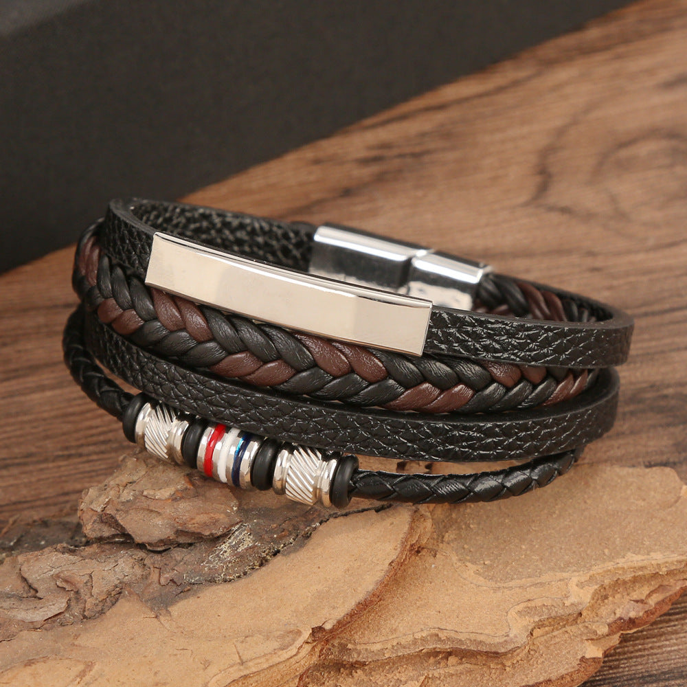 Wholesale Men's Bracelet Leather Hand Braided Alloy Bracelet ACC-BT-Hongx012
