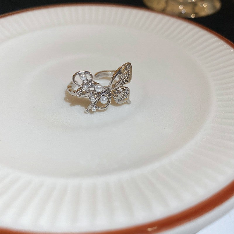 Wholesale Plated Fresh Water Pearl Zircon Butterfly Ring