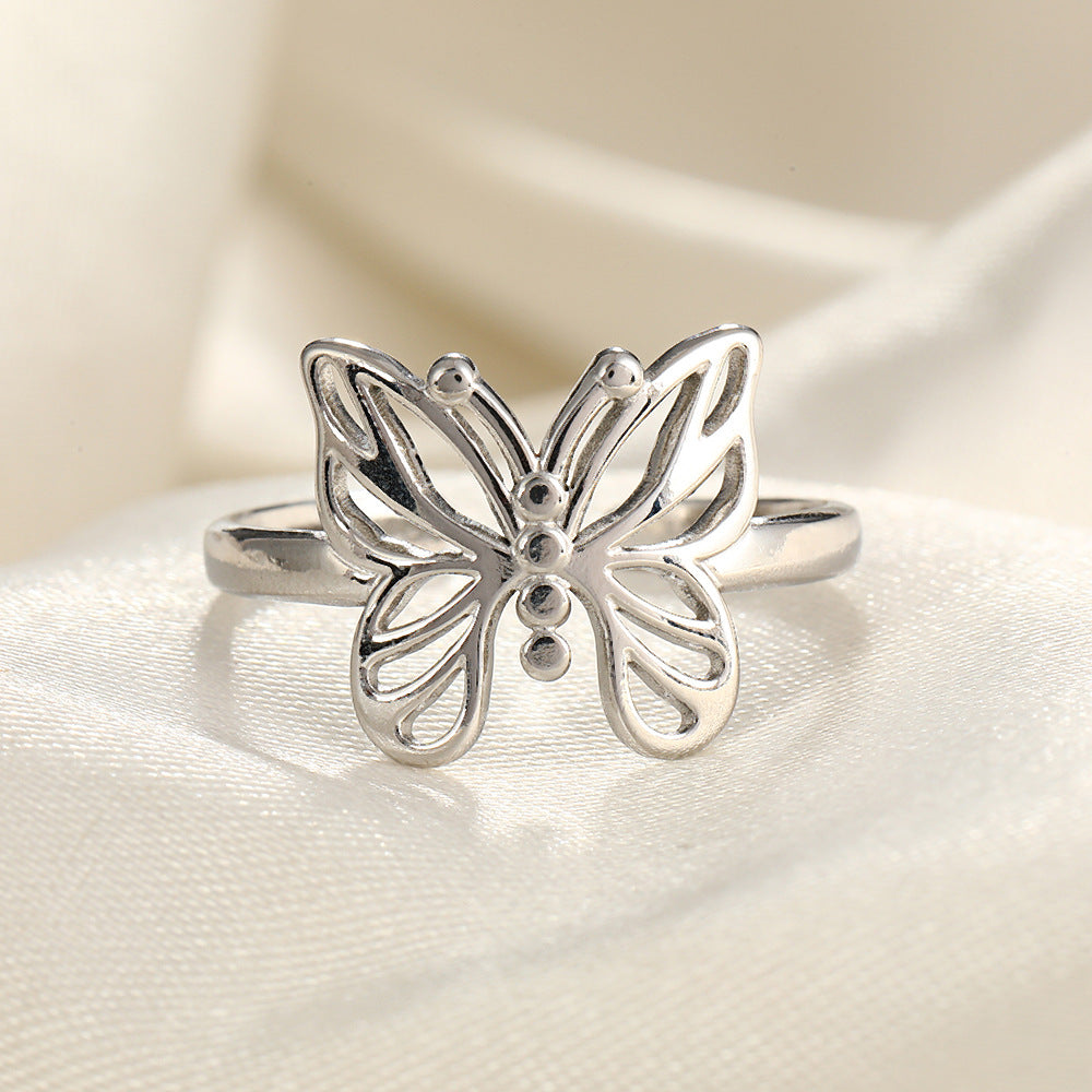 Wholesale Line Hearts Butterfly Irregular Stainless Steel Open Rings  ACC-RS-TaiMei004