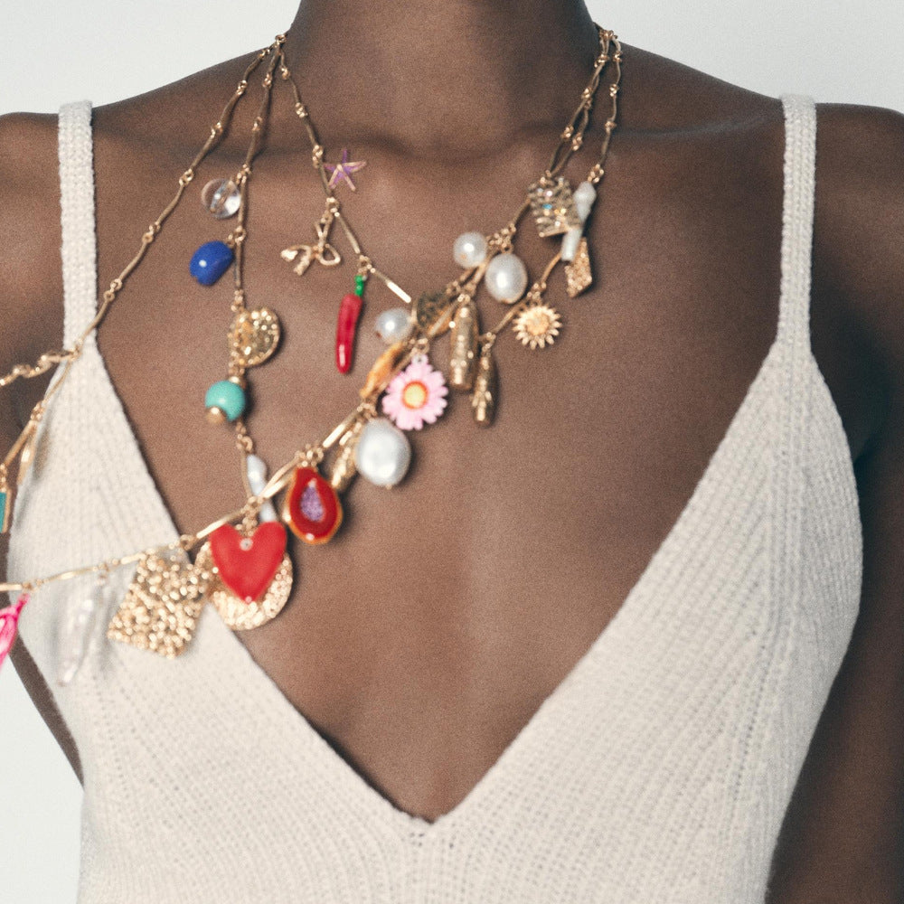 Wholesale Cute Multi-layer Snake Pepper Flower Necklace