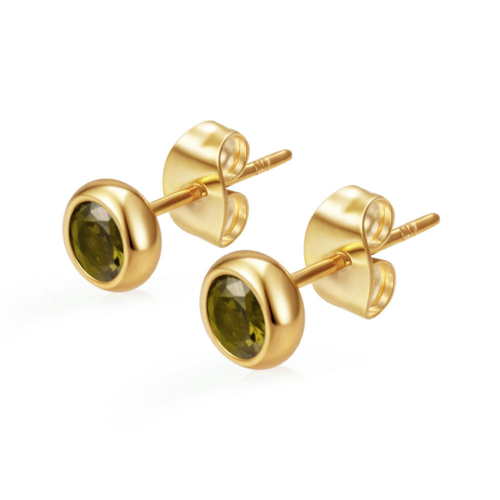 Wholesale Light Luxury Round Stainless Steel Zircon Earrings for Women,  Multi-Color 18K Gold Plated Fashion Accessory