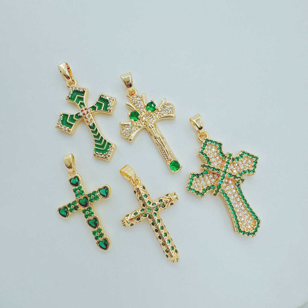 Wholesale Retro Cross Pendant Necklace Gold Plated Copper Zirconium Stylish Jewelry Accessory