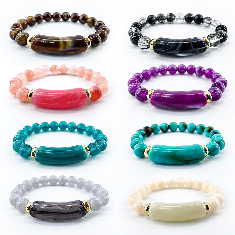 Wholesale Acrylic Elbow Colored Round Bead Elastic Bracelet