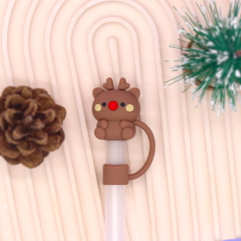 Wholesale Trendy Christmas Silicone Straw Caps Cartoon Party Straw Toppers For 8Mm 10Mm Straws Resale