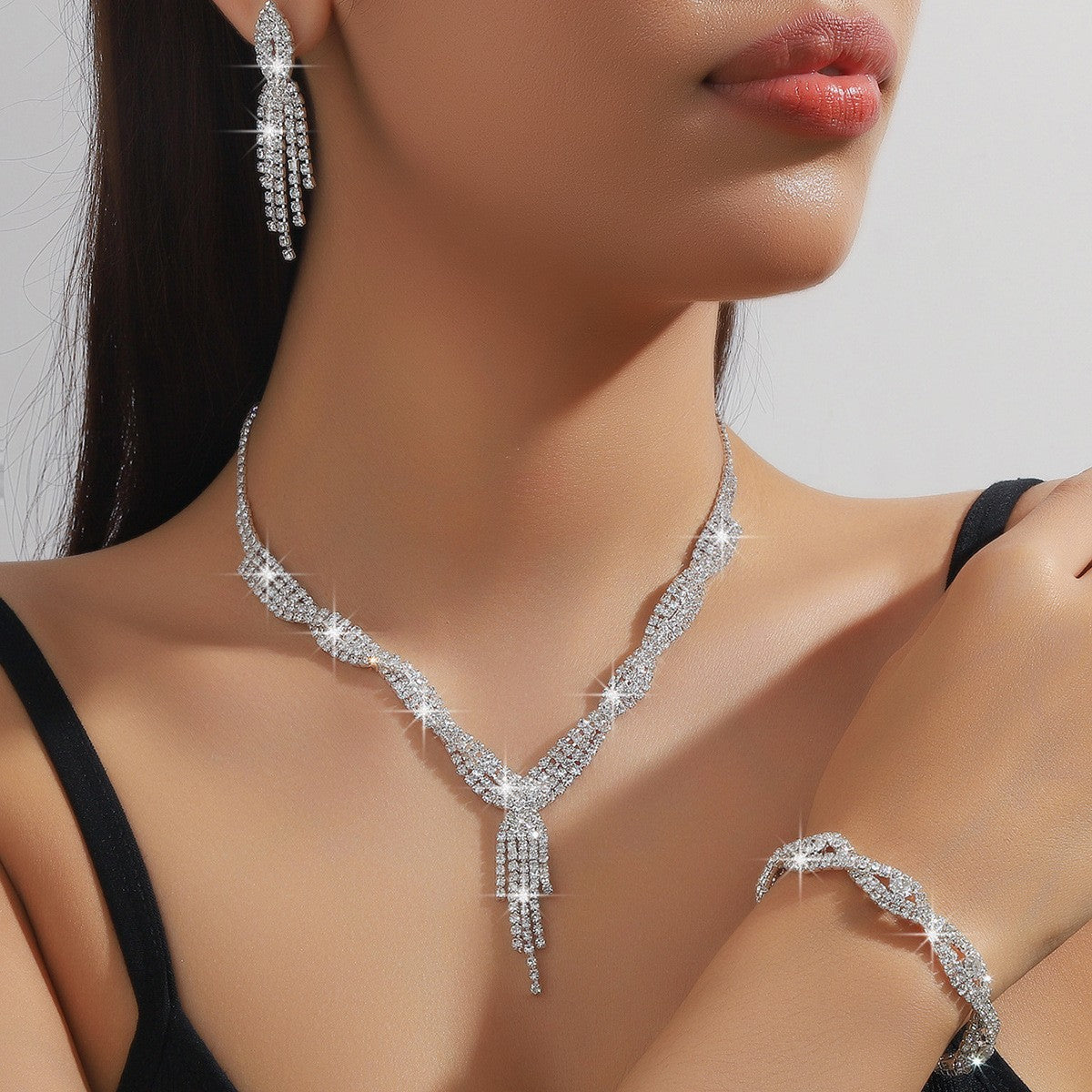 Wholesale Rhinestone Necklace,  Earrings,  and Bracelet Set